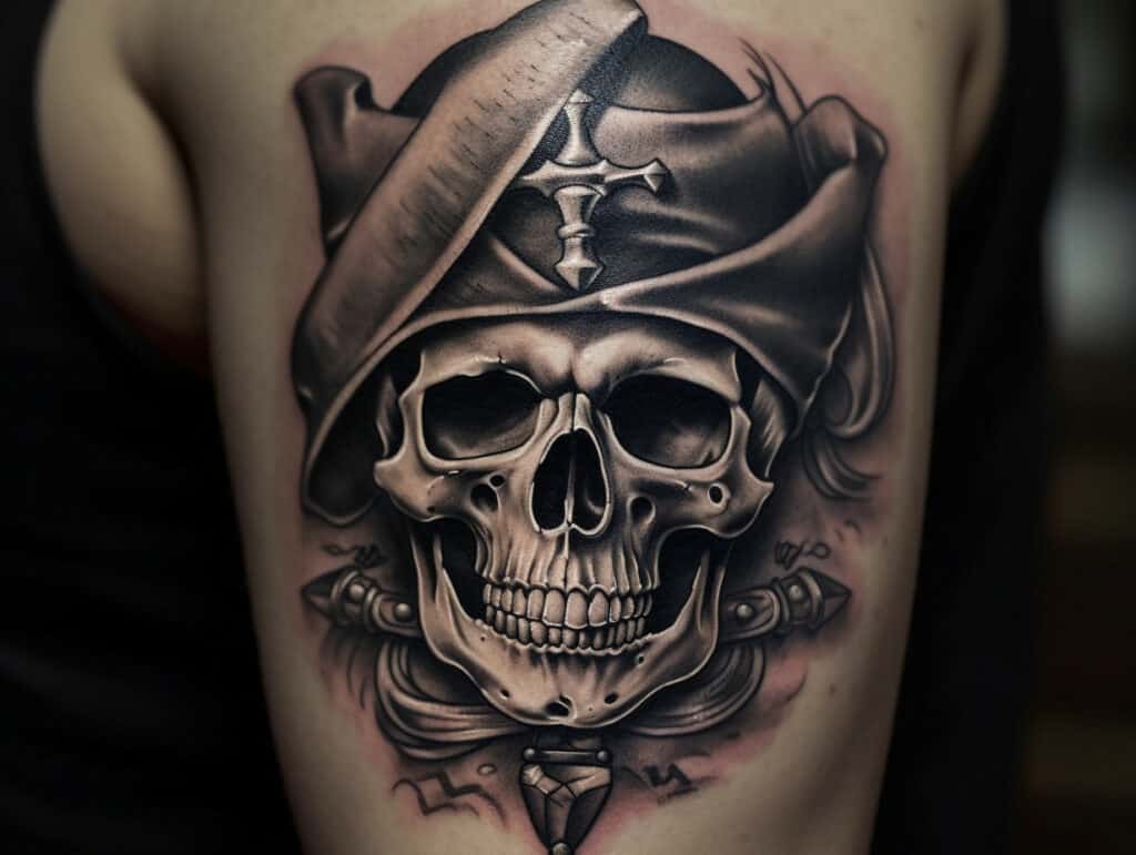 Awesome Jolly Roger Flag In Pirate Ship Tattoo On Right Half Sleeve By  Antachkiy