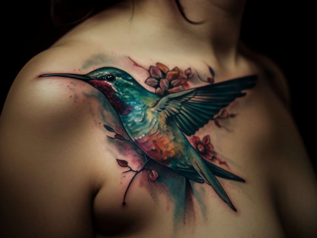 Realistic Flower Back Hummingbird Tattoo by Puedmag Custom Ink Tattoos