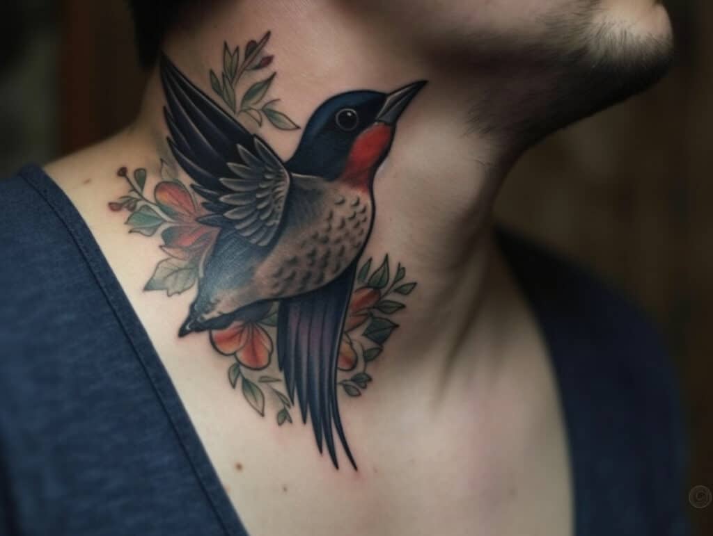 Swallow Tattoo on the Neck Meaning