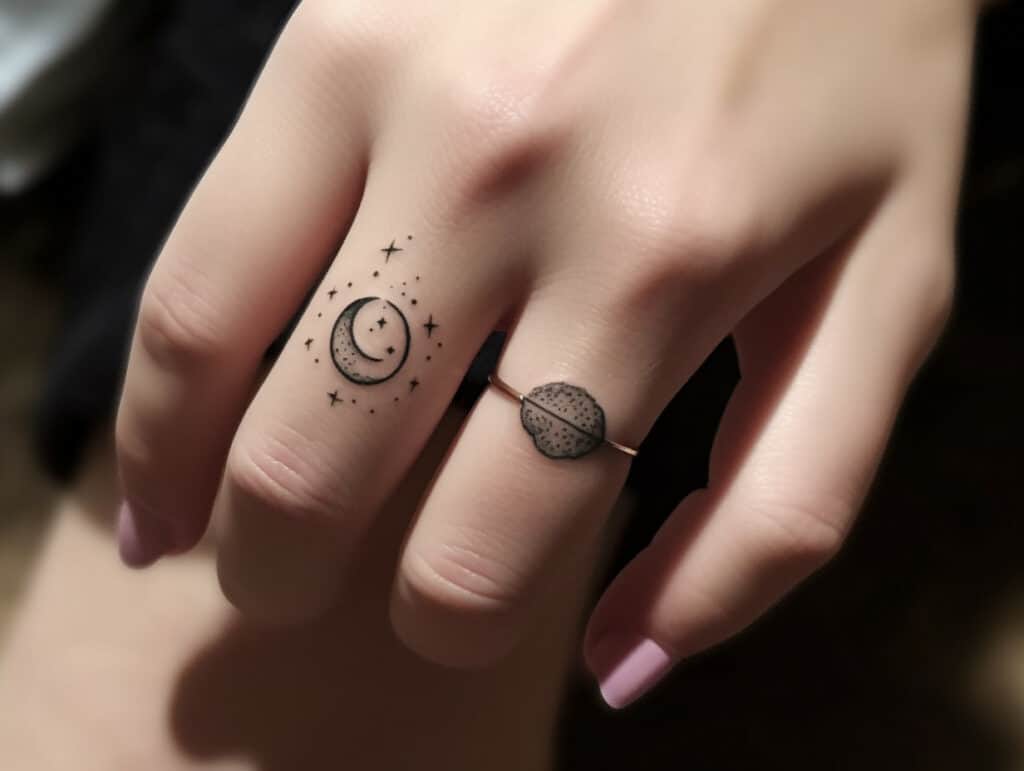 Moon on Finger Tattoo