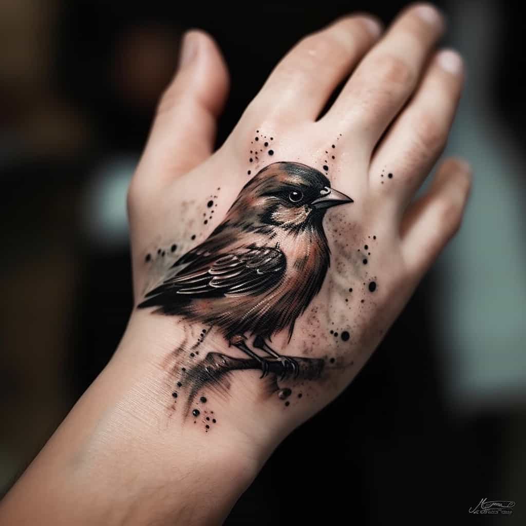 Sparrow Tattoo on Hand