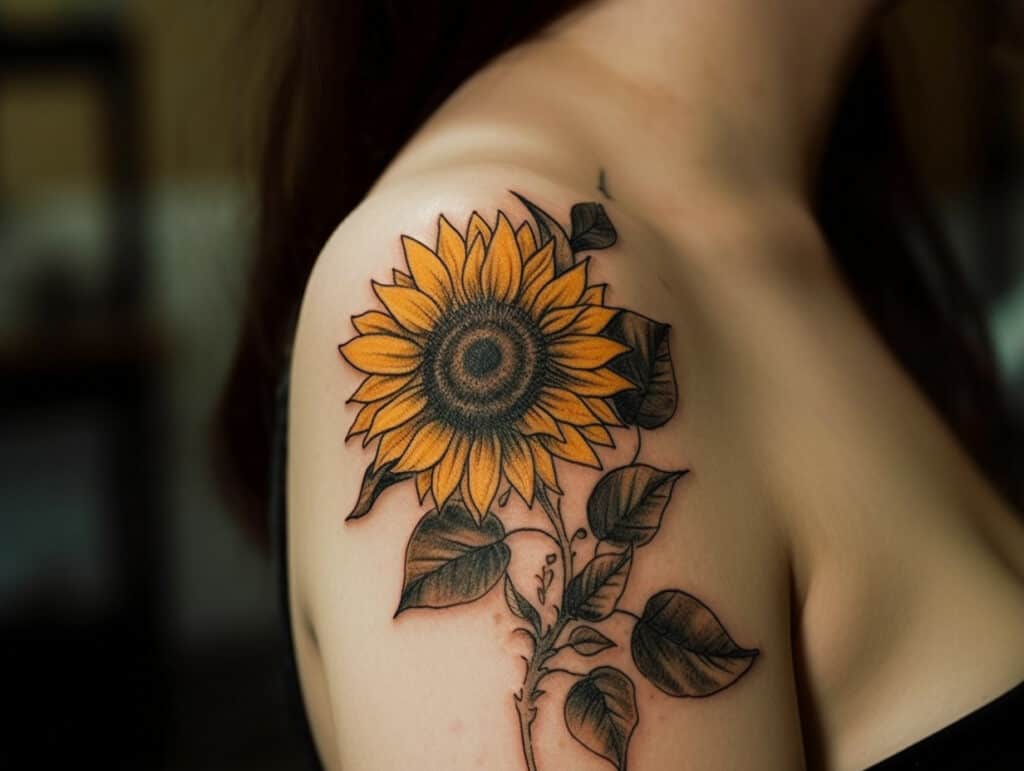 Being Animal Tattoos  sunflower tattoo by being animal tattoos They also  place great emphasis on the yellow color which symbolizes happiness  vitality and intelligence In addition to these meanings people also