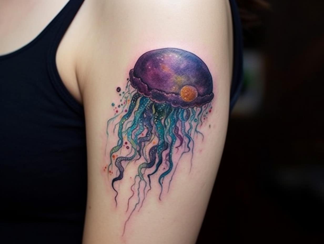 Unique Geometric Jellyfish Tattoo On Man Left Head