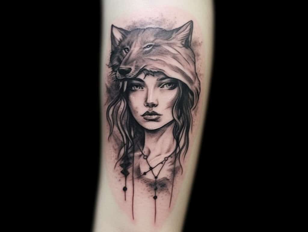 female wolf tattoo