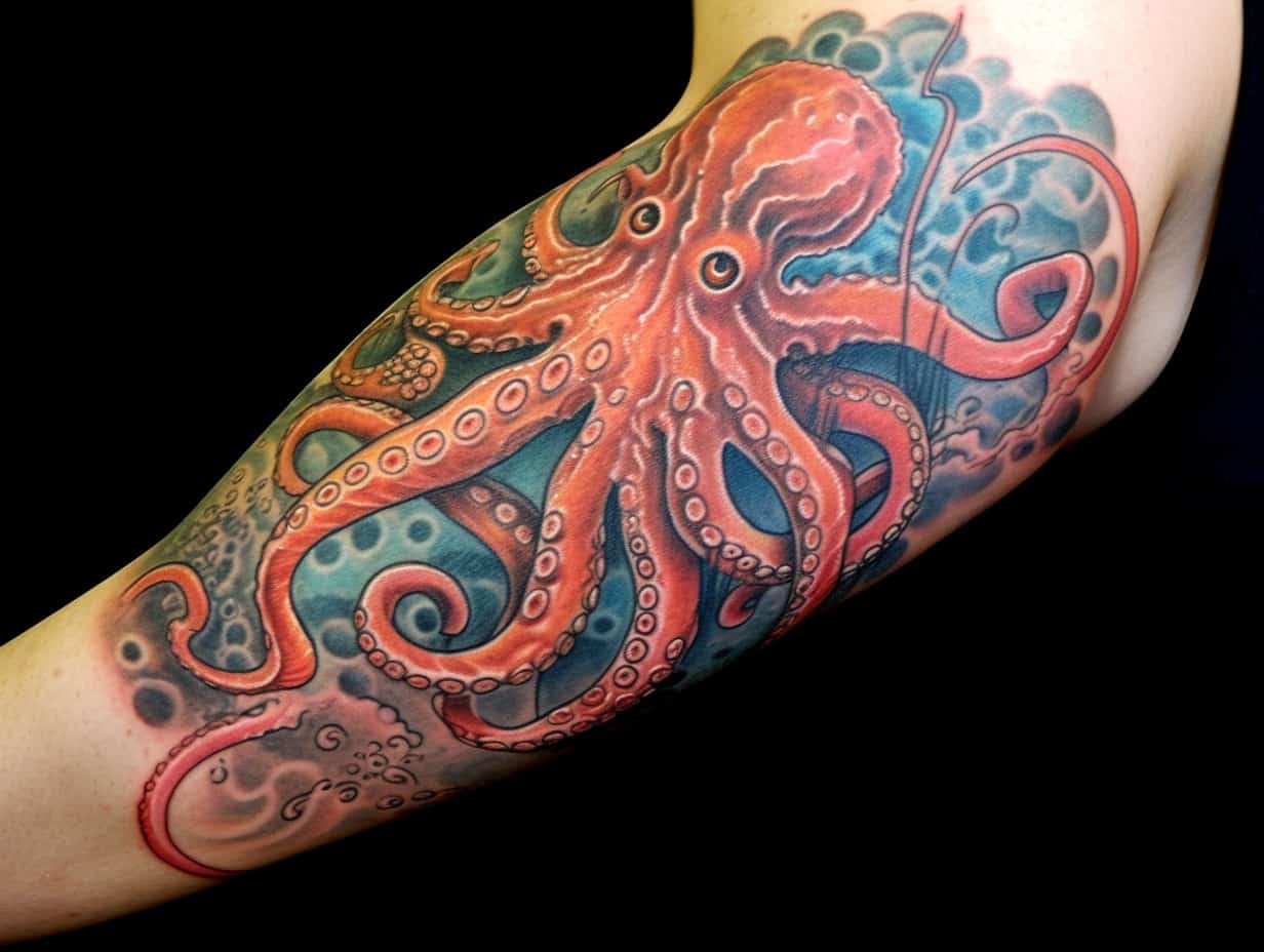 realistic color octopus tattoo sleeve by Sorin Gabor  Tattoos
