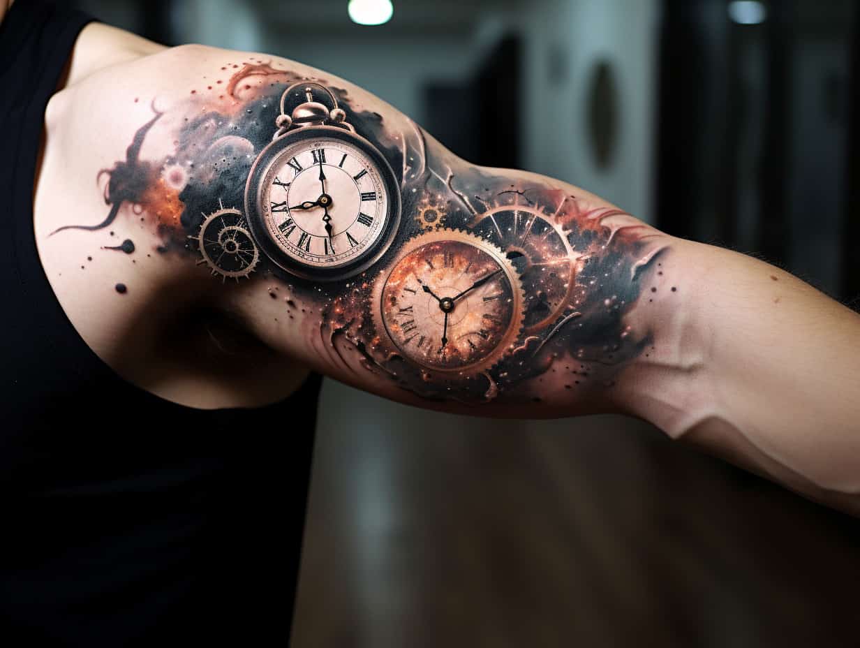 Clock Tattoo Half Sleeve on Forearm Reloj Media Manga en el Antebrazo   Starry Eyed Tattoos and Body Art Studio
