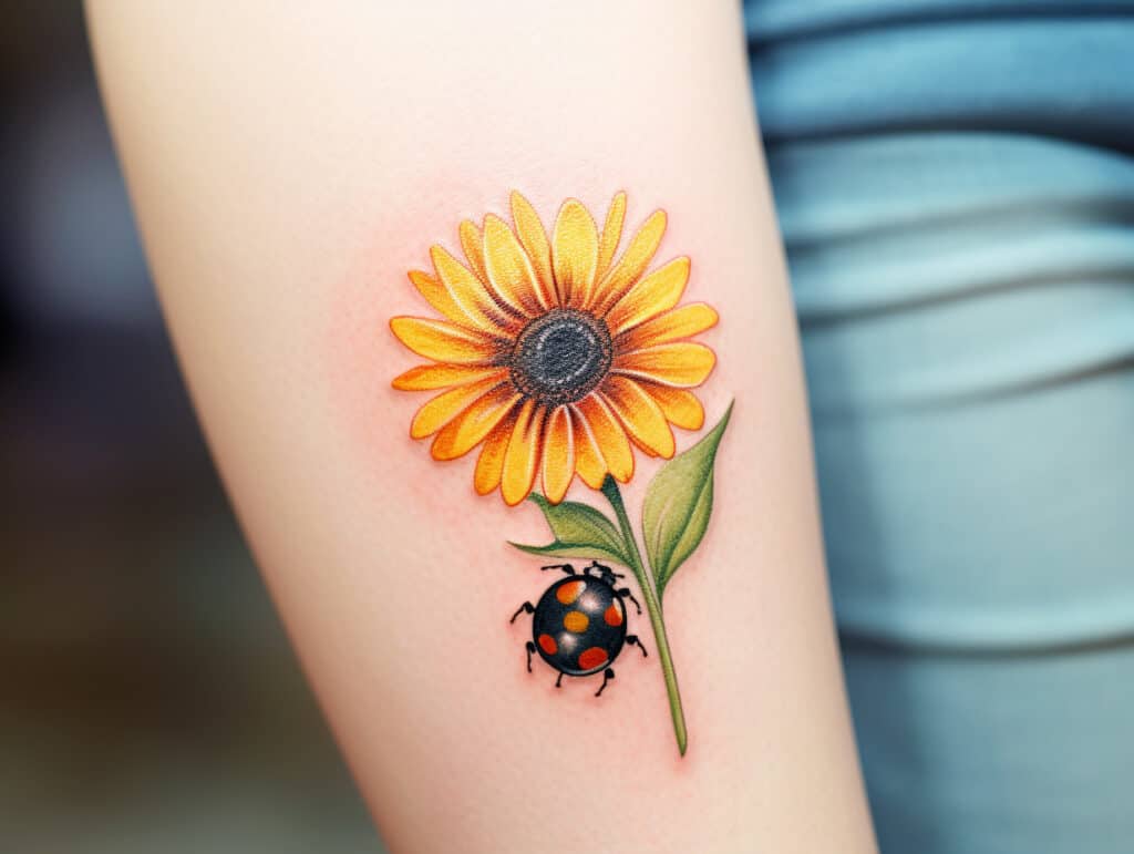 Ladybug with Flower Tattoo