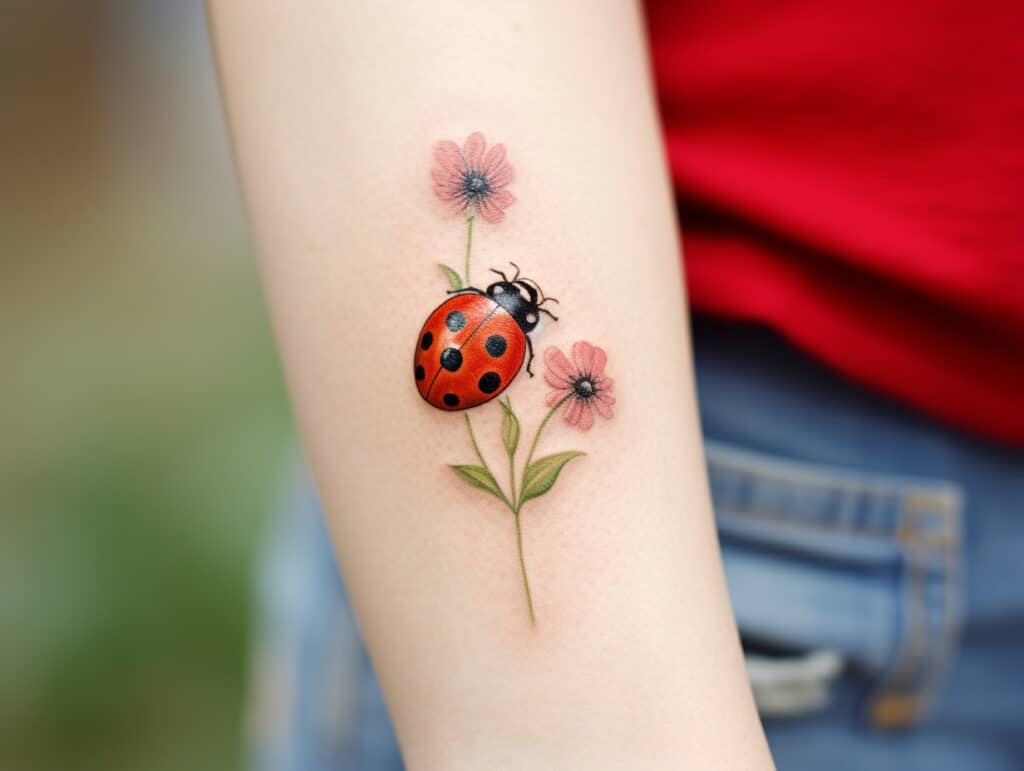 Ladybug with Flower Tattoo