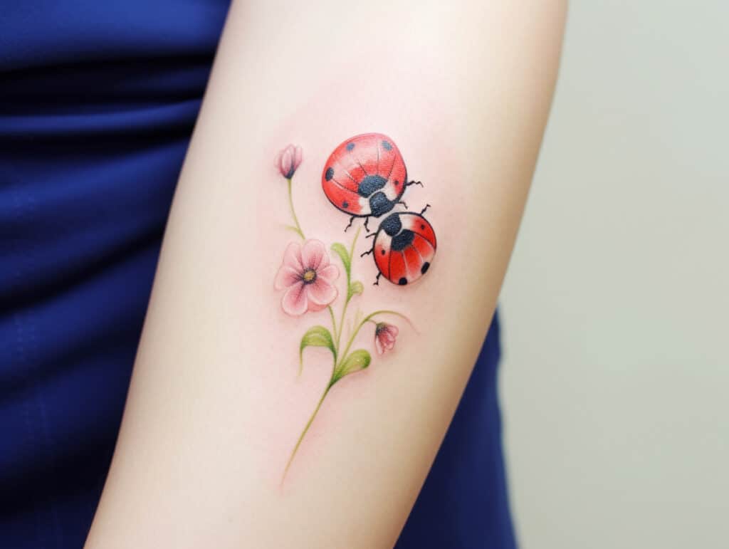 Ladybug with Flower Tattoo