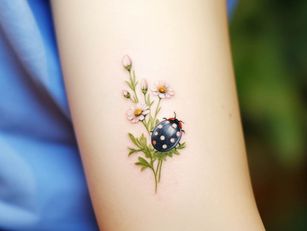 Ladybug with Flower Tattoo