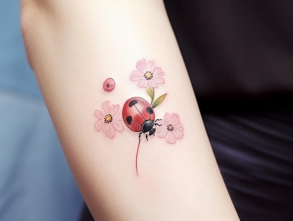 Ladybug with Flower Tattoo