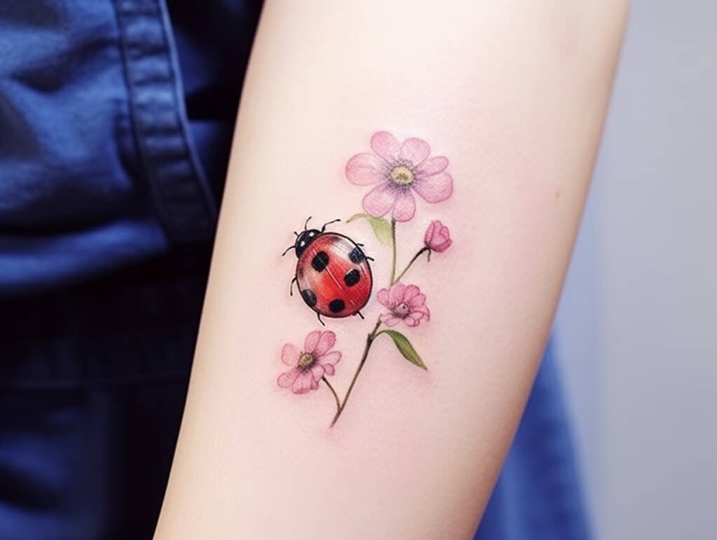 Ladybug with Flower Tattoo