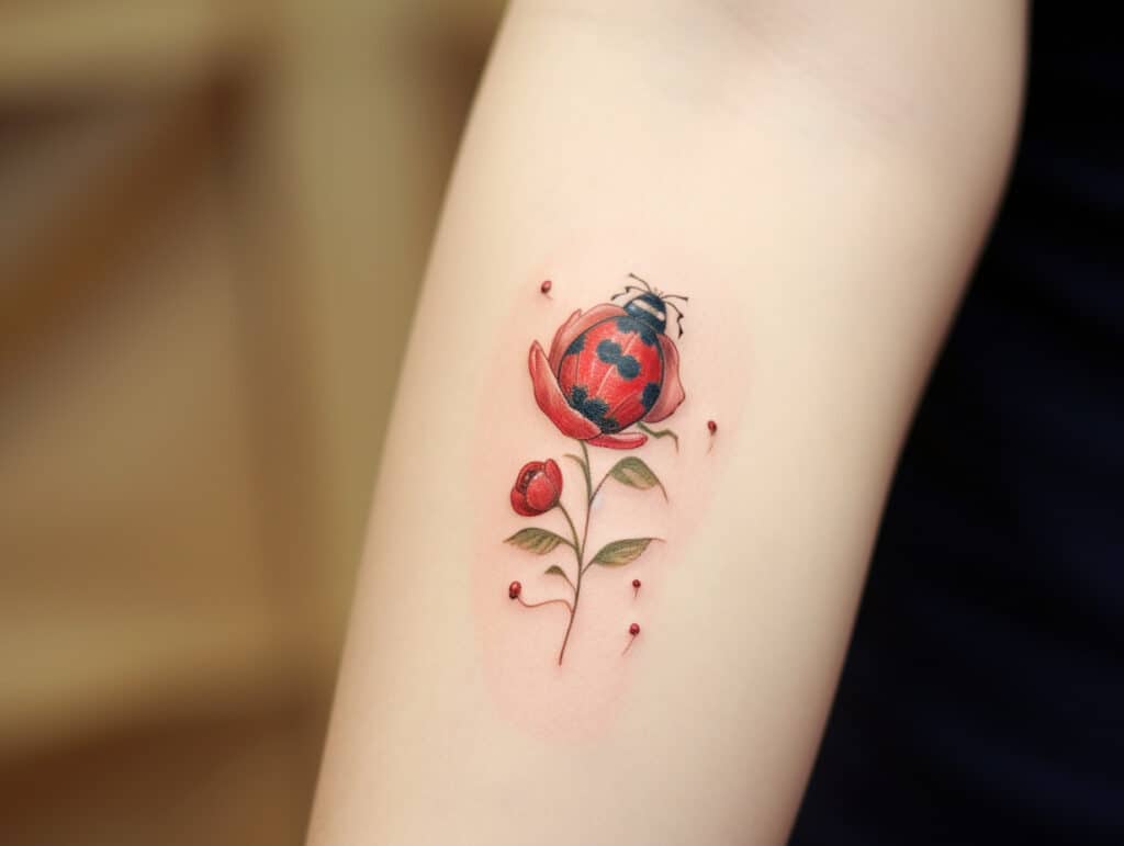 Ladybug with Flower Tattoo