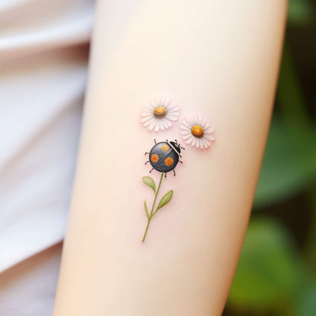 Ladybug with Flower Tattoo