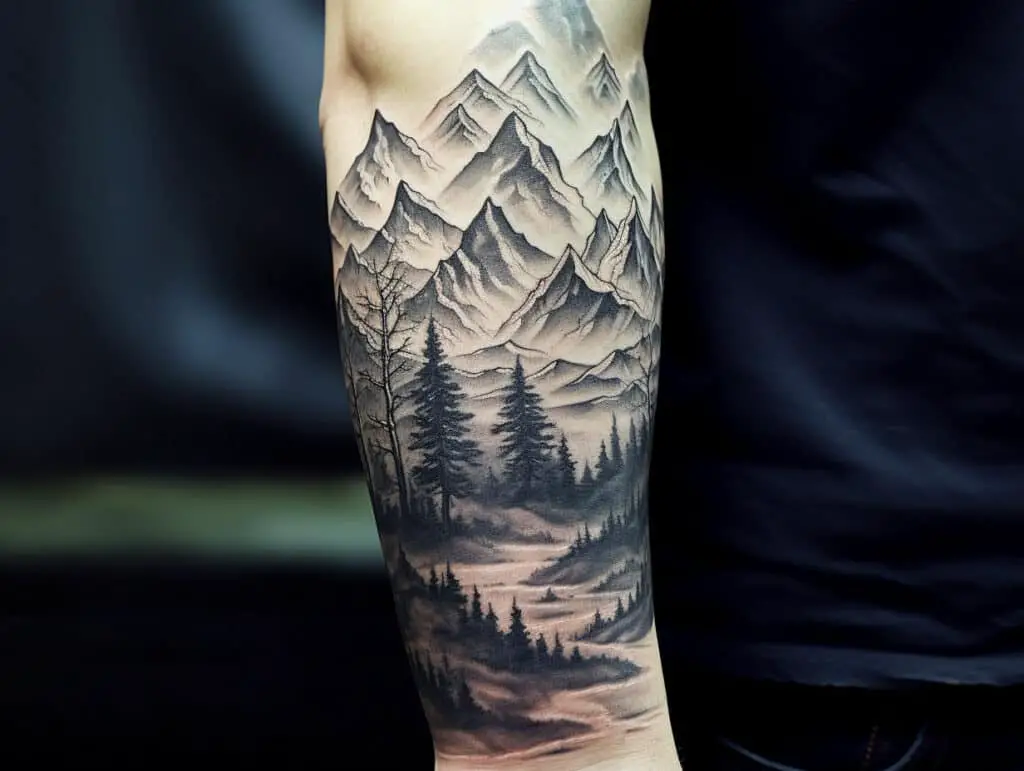 trees and mountain tattoo