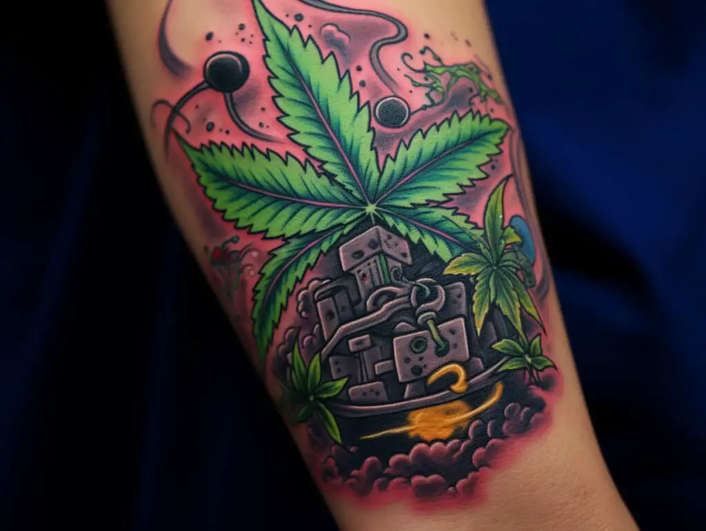 colorful weed tattoo design
