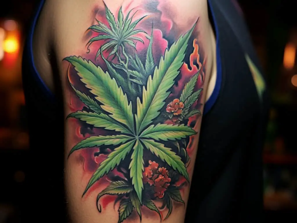 color weed tattoo design