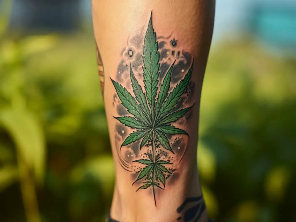 weed tattoo design leg