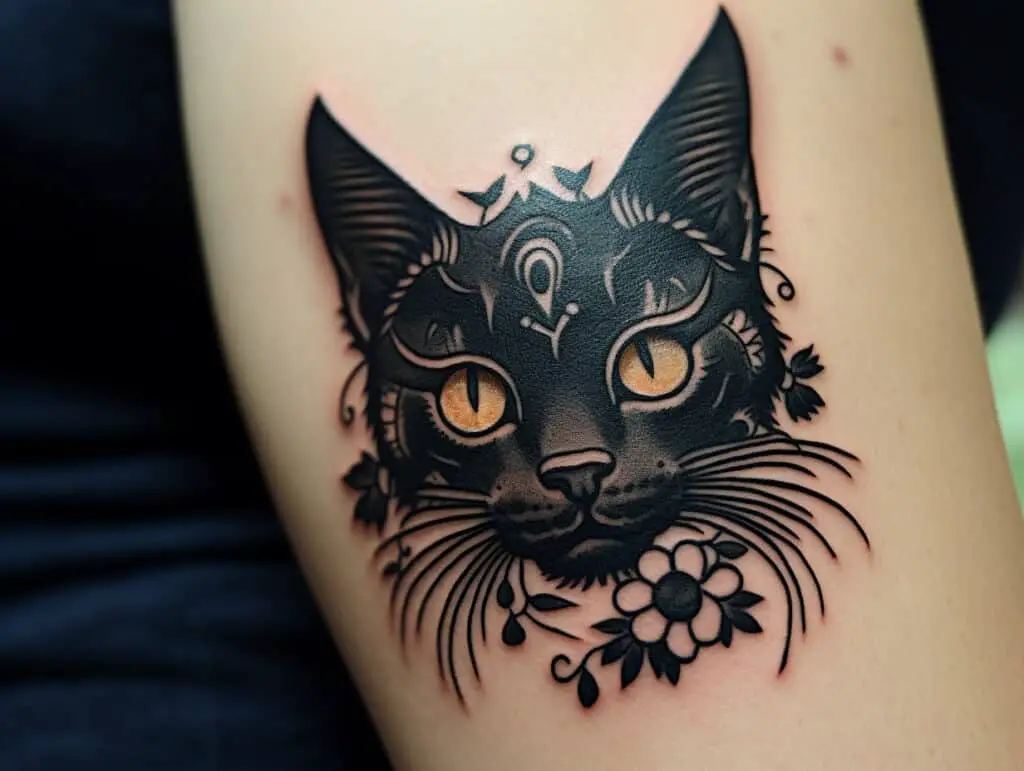 black cat head tattoo