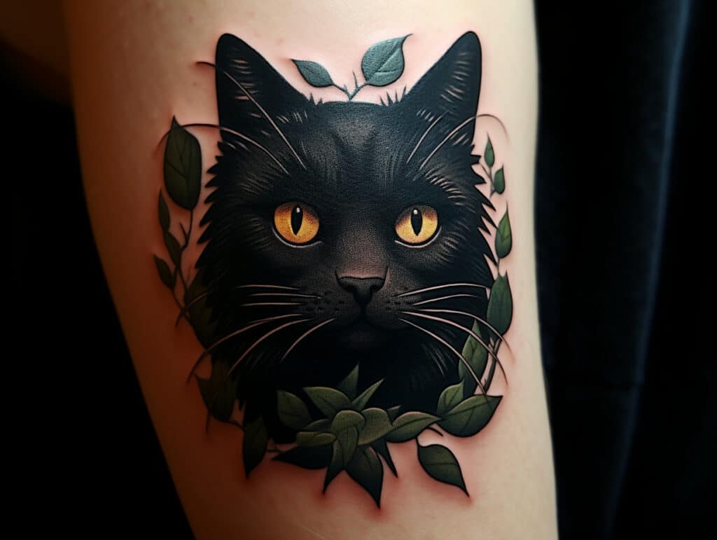 black cat head tattoo