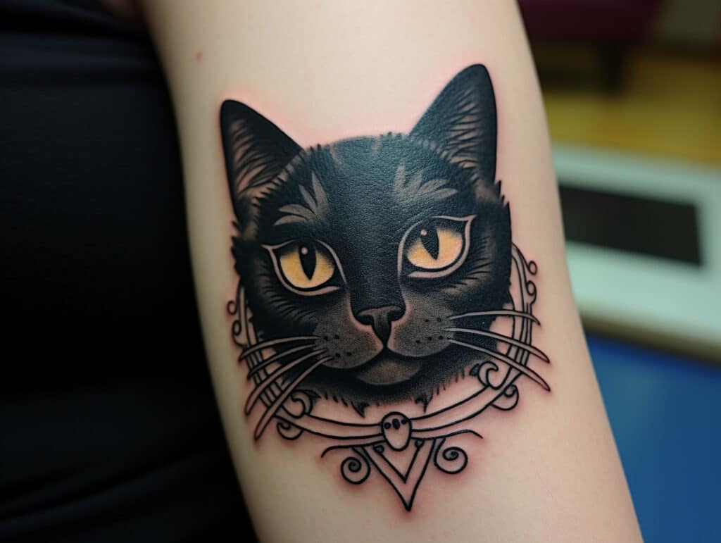 black cat head tattoo