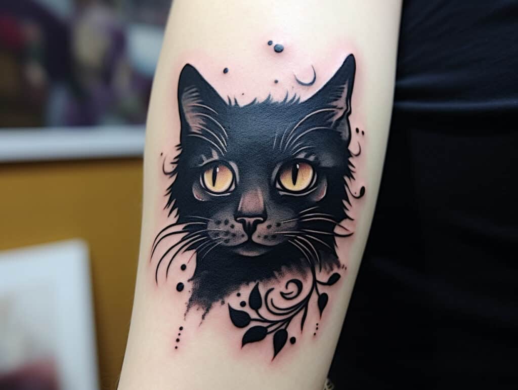 black cat head tattoo