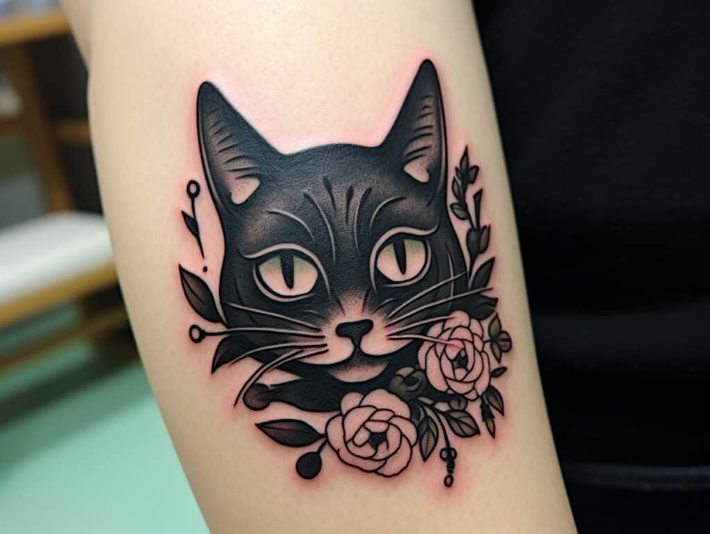 black cat head tattoo