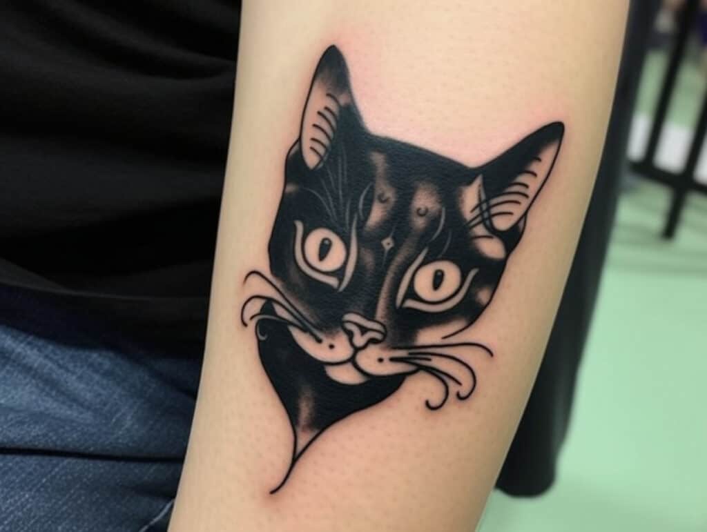 black cat head tattoo