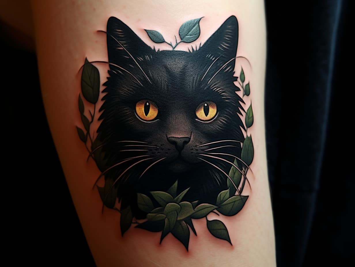 Mystical Whiskers: Black Cat Head Tattoos With Designs