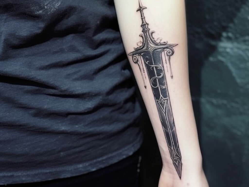 king arthur sword tattoo arm