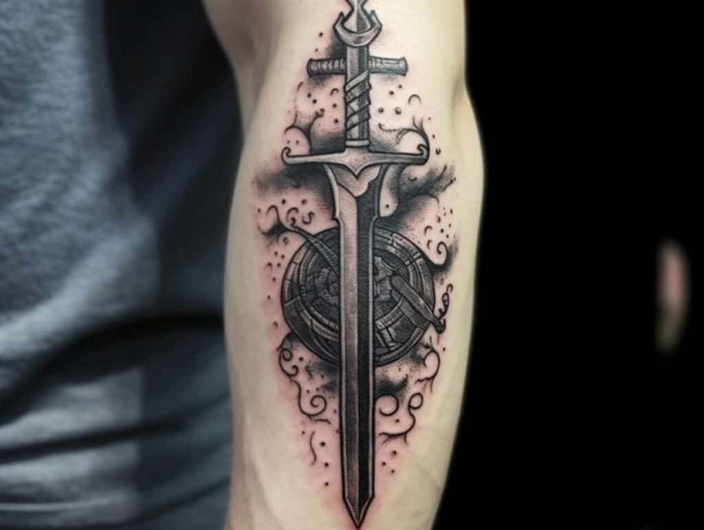 king arthur sword tattoo arm