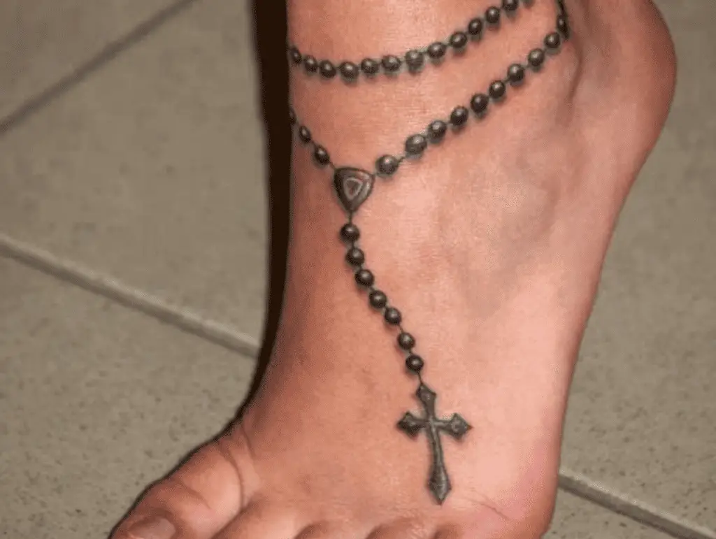 mala bead tattoo foot