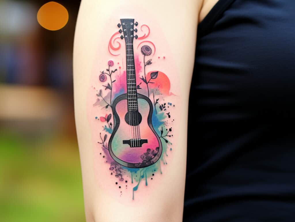 watercolor meaningful guitar tattoo