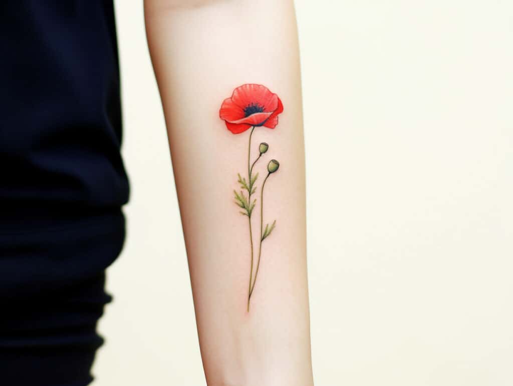 minimalist california poppy tattoo