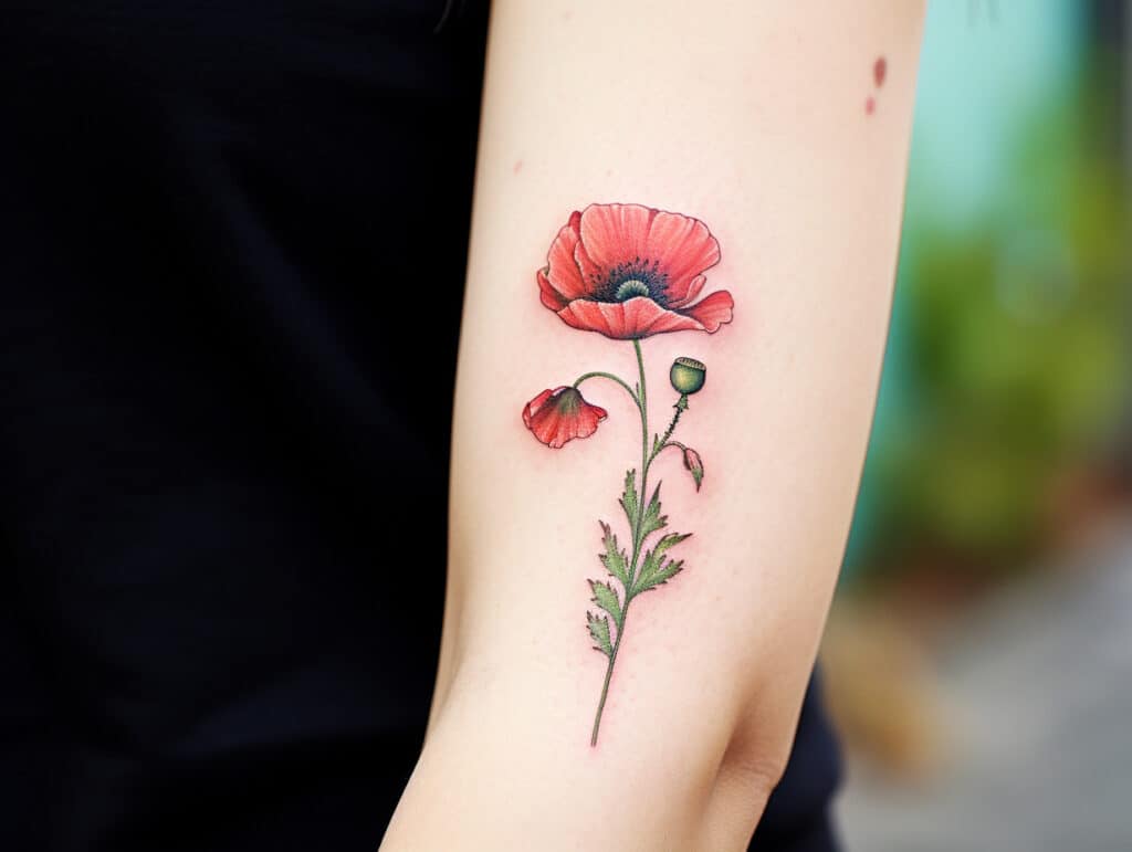 minimalist california poppy tattoo