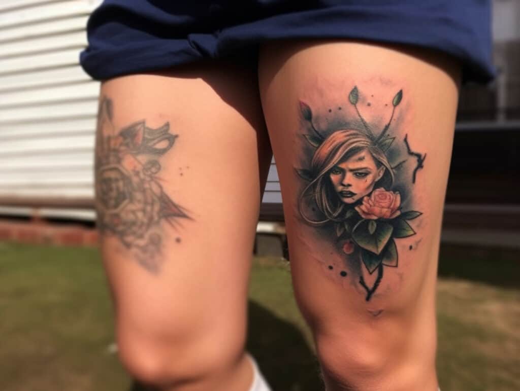 rose tattoo above knee