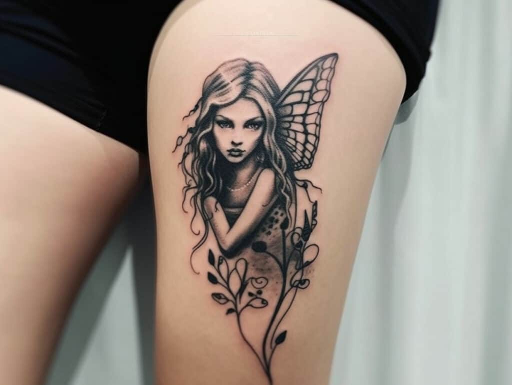 fairy tattoo above knee