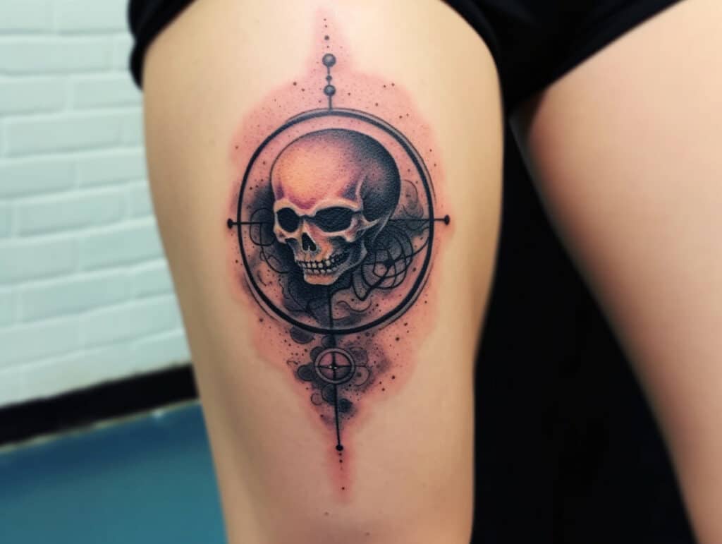 skull tattoo above knee