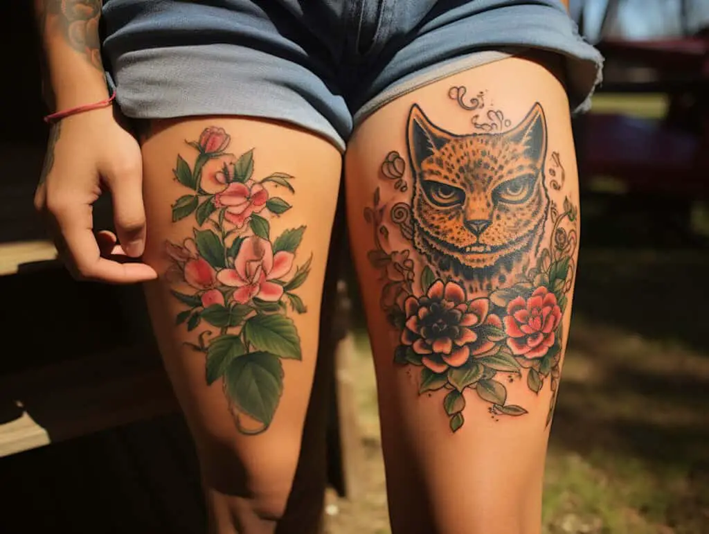 flowers tattoo above knee
