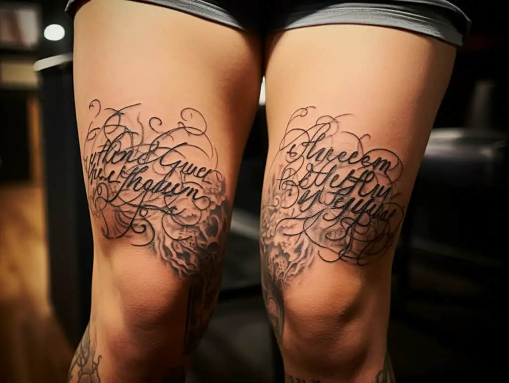 words tattoo above knee