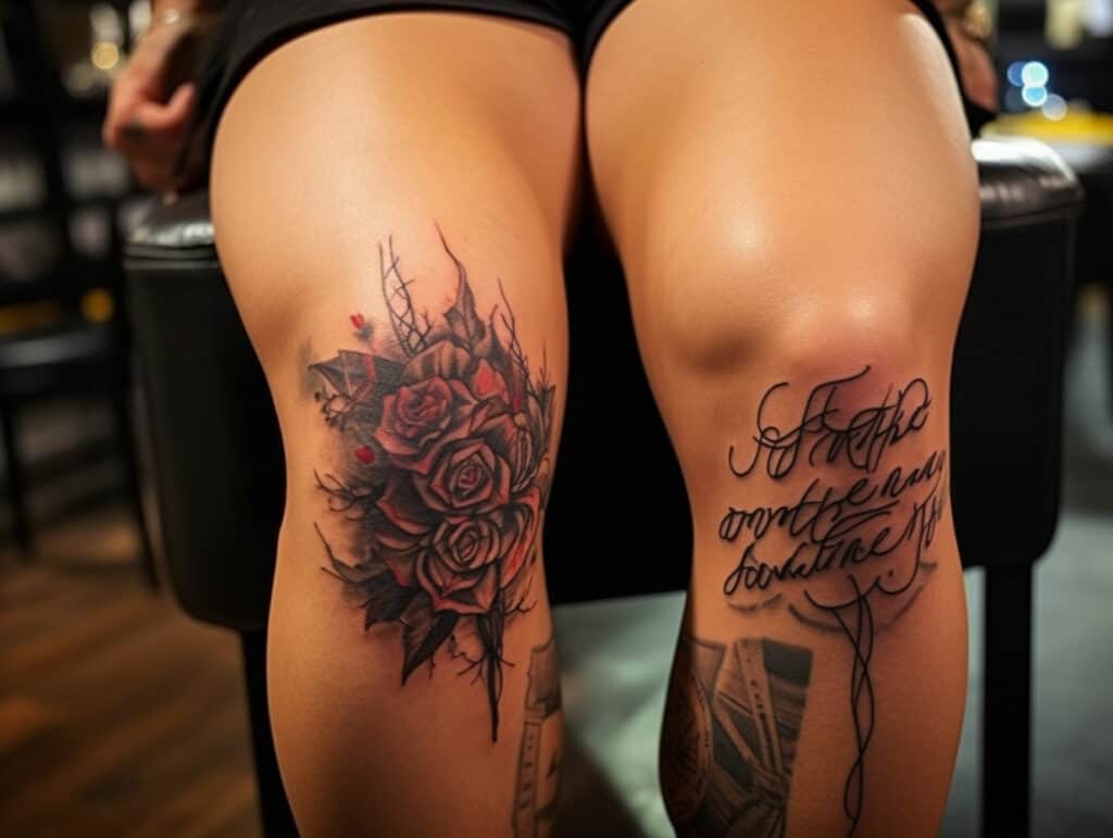 rose tattoo above knee