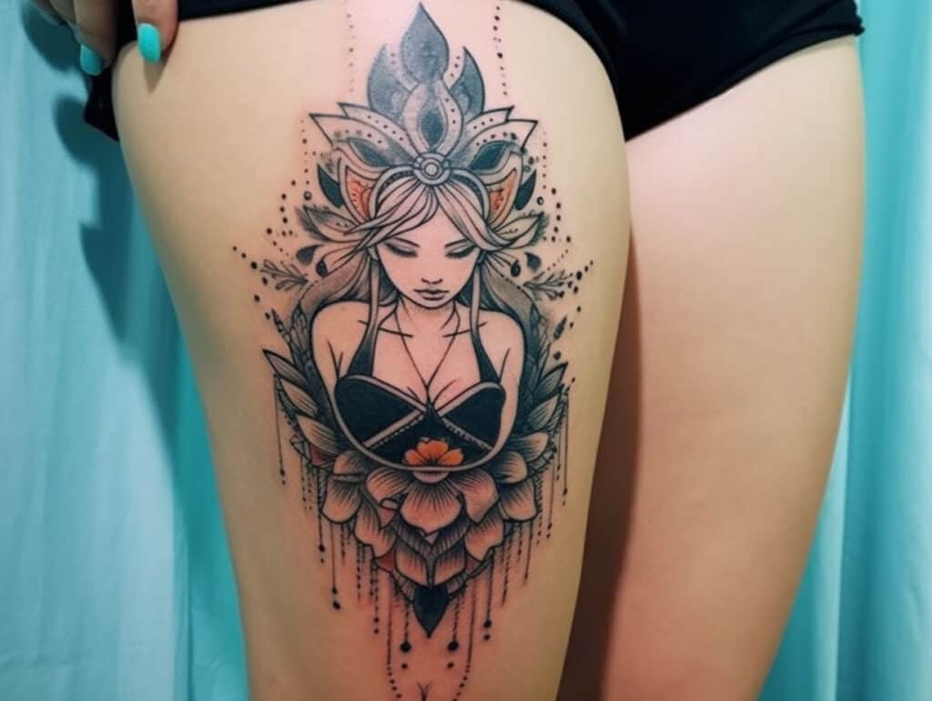 mandala tattoo above knee