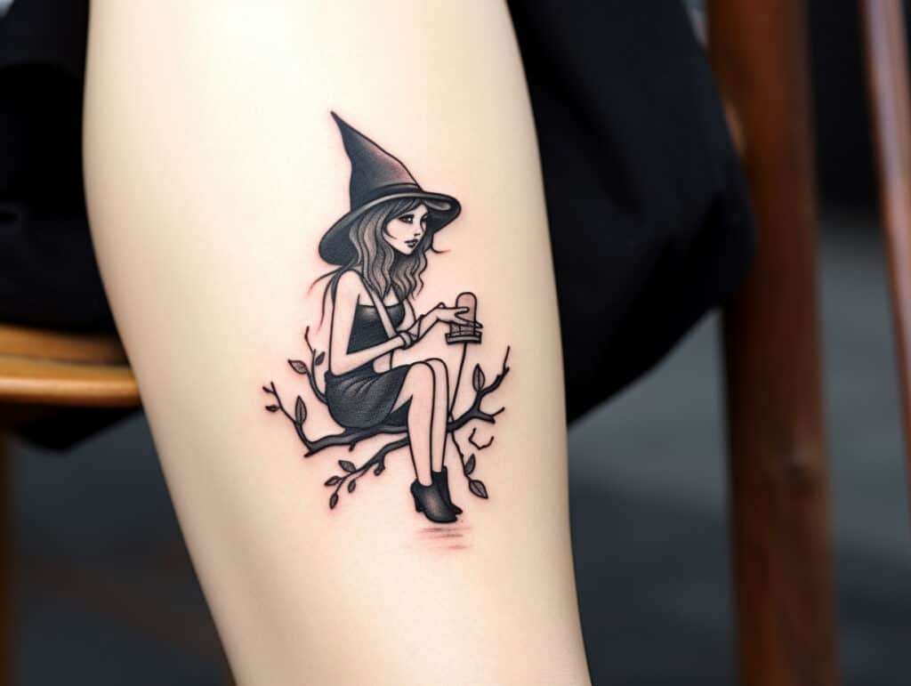 tiny witch tattoo