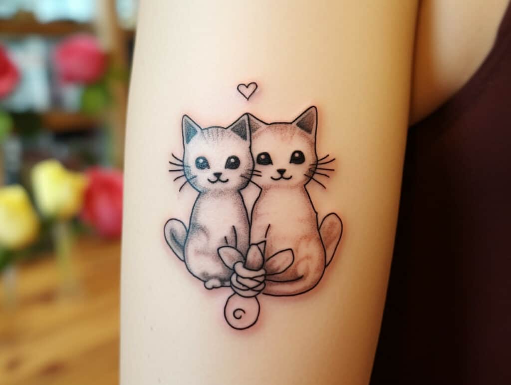 two cats tattoo outline
