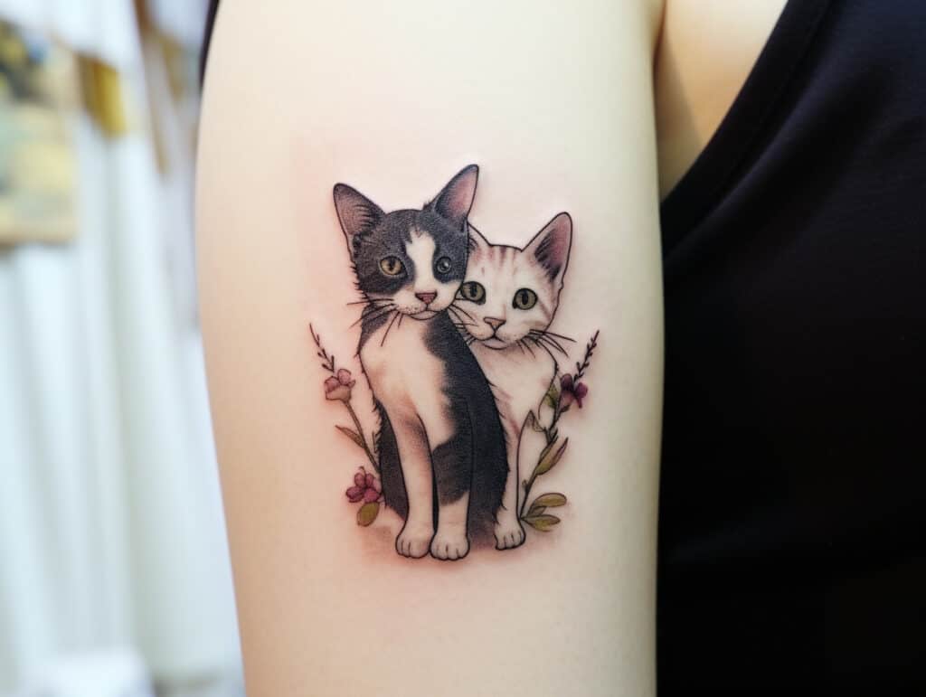 minimalistic two cats tattoo