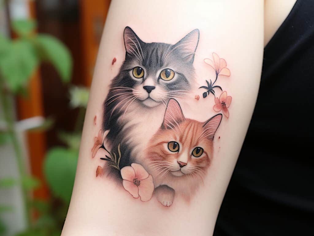 simple two cats tattoo