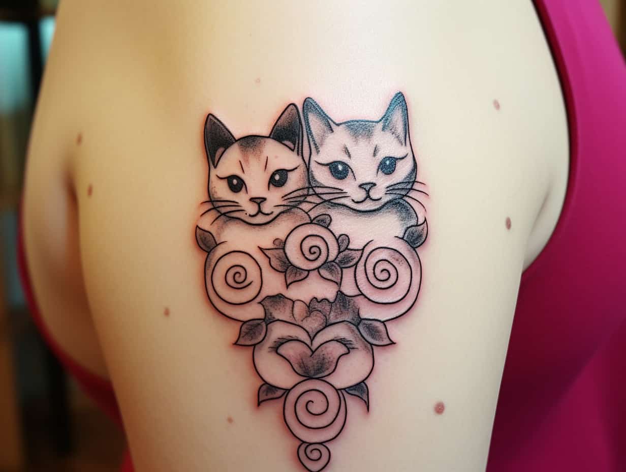 Whiskered Duos Two Cats Tattoo Designs + Ideas