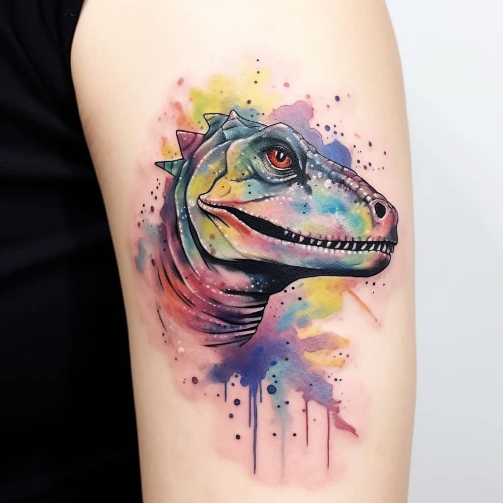 watercolor dinosaur tattoo