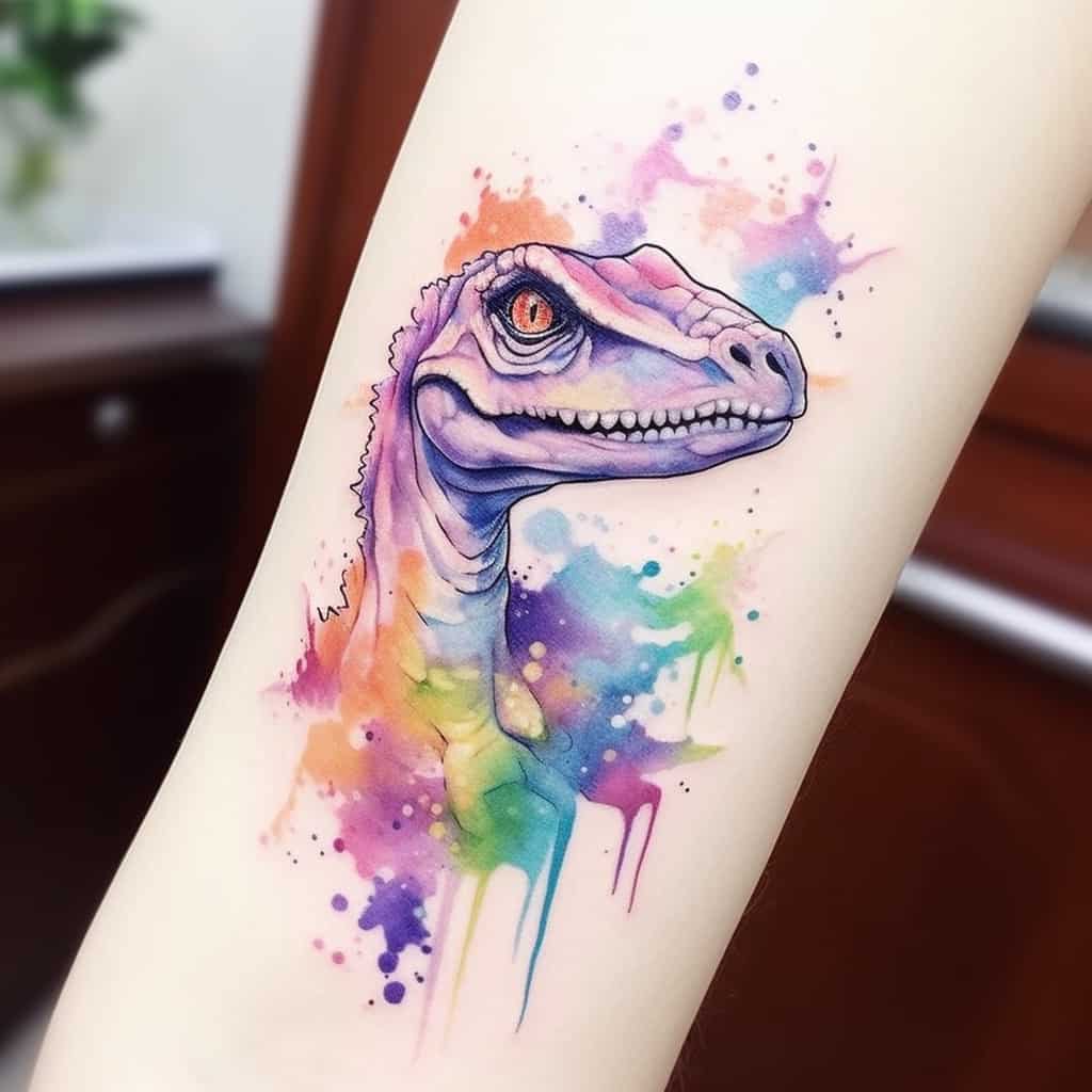 watercolor dinosaur tattoo