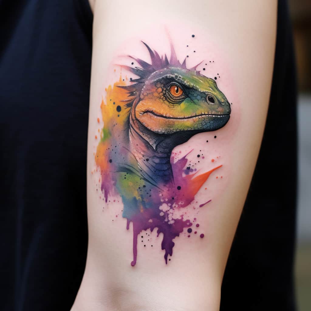 watercolor dinosaur tattoo